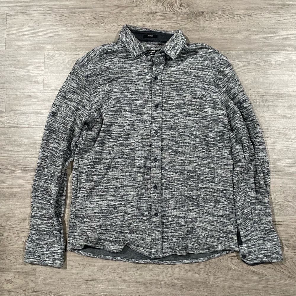Men's Mavi Gray Heathered Knit Button-Up‎ Shirt Medium Fitted